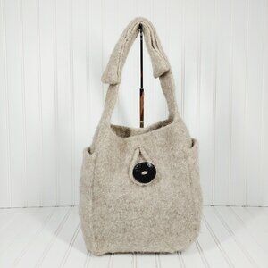 Boutique Taupe Gray Tan Side Pockets Felt Like Soft Cozy Shoulder Bag 0156